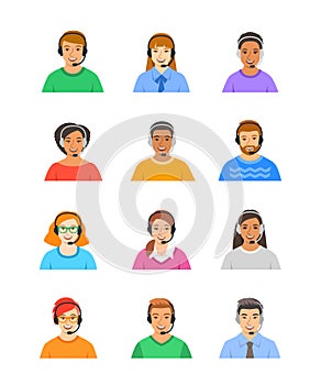 Call center customer support operators flat icons