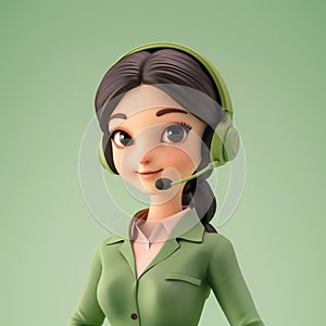 Call center female agent. 3d illustration. Woman in suit with a headset. Customer support line