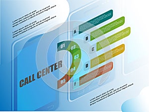 Call center. Flat illustration. Office business concept. 3d isometric vector. Communication, connection concept. Call icon symbol