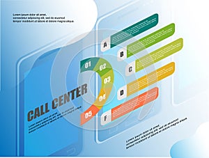 Call center. Flat illustration. Office business concept. 3d isometric vector. Communication, connection concept. Call icon symbol