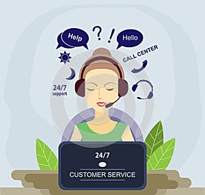 Call center flat vector illustration. Customer service