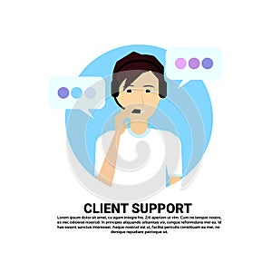 Call center headset agent man client support online operator, customer and technical service icon, chat concept, copy