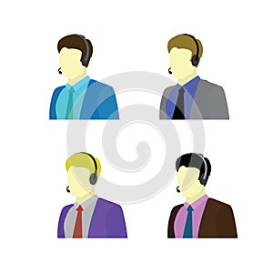 Call Center Help. Customer Service Logo. Support and Contact Icon. Agent or Operator Avatar. Man Wearing Headsets.