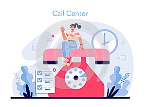 Call center or helpline. Support operator wearing headsets, talking