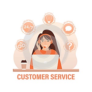 Call center, hotline flat vector illustrations. Smiling office workers with headsets cartoon characters. Character with