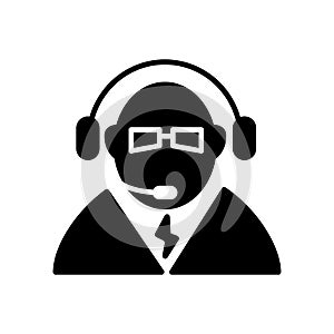 Call center icon vector. Flat linear solid icon isolated on white. Manager of call center, operator, support. Eps 10