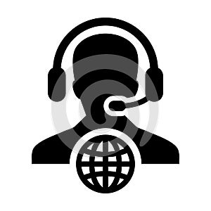 Call center icon vector male customer service person profile symbol with headset for internet network online support