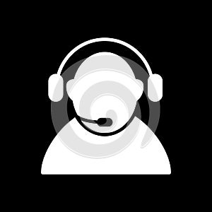 Call center icon vector. Manager of call center, operator, support. Flat linear solid icon isolated on black. Eps 10