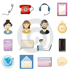 Call center icons set, cartoon style