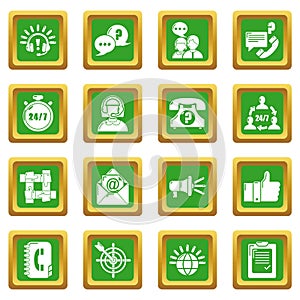 Call center icons set green square vector