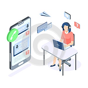 Call center isometric concept. Support customer help web banner. Vector illustration professional supporting services