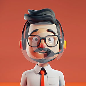 Call center male agent talking. 3d character. Front view. Man in white shirt with a headset. Customer support line