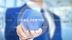 Call Center, Man Working on Holographic Interface, Visual Screen