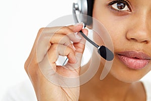 Call center operator close up