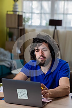 Call Center Operator. Closeup portrait of positive indian man customer service representative in headset, handsome