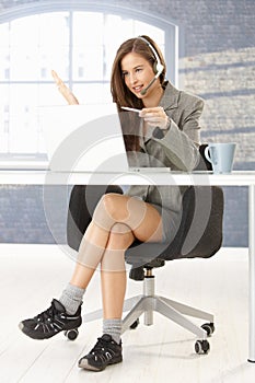 Call center operator in comfortable shoes