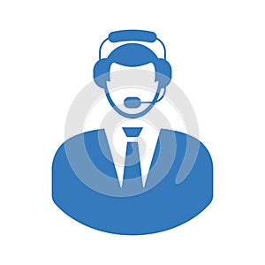 Call center, operator, customer support icon. Blue color vector