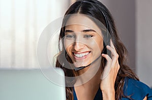 Call center operator with headphones