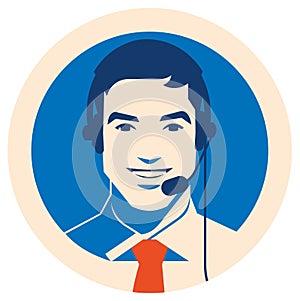 Call center operator with headset icon. Client services and communication, customer support, phone assistance.