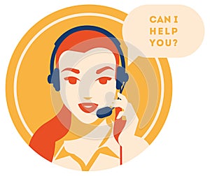 Call center operator with headset icon. Client services and communication, customer support, phone assistance.