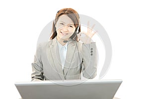 Call center operator making ok sign