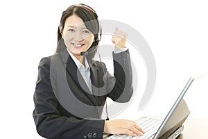 The call center operator who poses happily