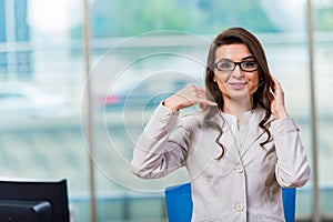 The call center operator working in the office