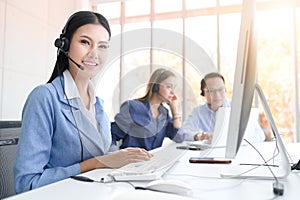 Call Center Service. Photo of customer support or sales agent.