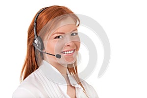 Call center support phone operator in headset isolated