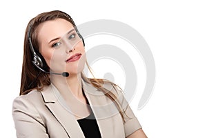 Call center support phone operator in headset isolated