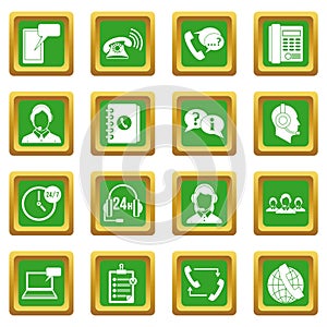 Call center symbols icons set green