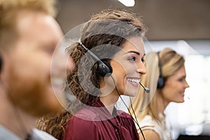 Call center team working in office