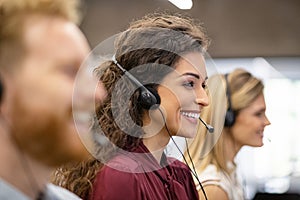 Call center team working in office photo