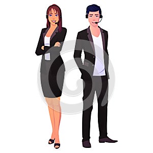 Call center technical support man and woman team Premium Vector