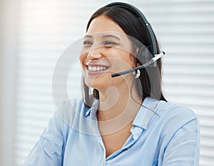 Call center, about us or woman consulting in office for customer support, crm or b2b networking. Telemarketing