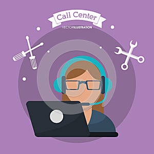 call center woman laptop headset