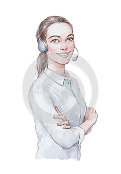 Call centre moman with headphones and microphone