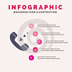 Call, Communication, Incoming, Phone Solid Icon Infographics 5 Steps Presentation Background