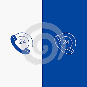 Call, Communication, Phone, Support Line and Glyph Solid icon Blue banner Line and Glyph Solid icon Blue banner