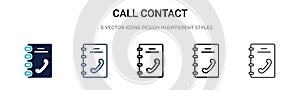 Call contact icon in filled, thin line, outline and stroke style. Vector illustration of two colored and black call contact vector