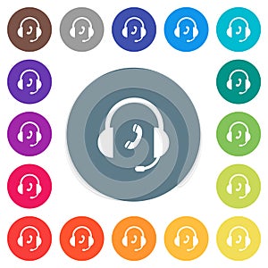 Call customer service flat white icons on round color backgrounds