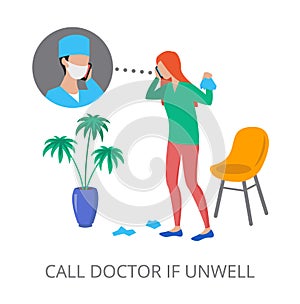 Call Doctor If Unwell concept, modern flat design vector illustration