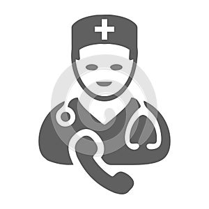 Call doctor, medical help icon. Gray vector