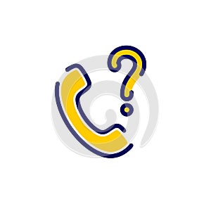 Call icon with question mark. Call icon and help, how to, info, query concept
