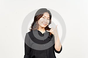 Call me back gesture of Beautiful Asian Woman Isolated On White Background