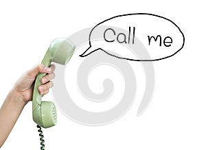 Call me. Hand hold vintage telephone
