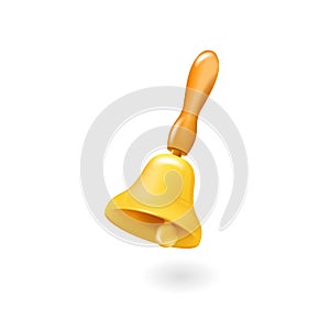 Call notifications. Online education. A bell icon with a handle for ringing the bell for the lesson. Realistic 3d object