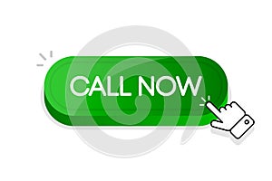 Call Now 3d button. Mouse touched button. Vector illustration.