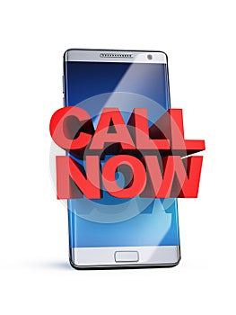 Call now concept, 3d letters on smart phone, 3d rendering