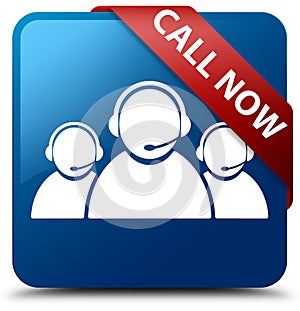 Call now (customer care team icon) blue square button red ribbon